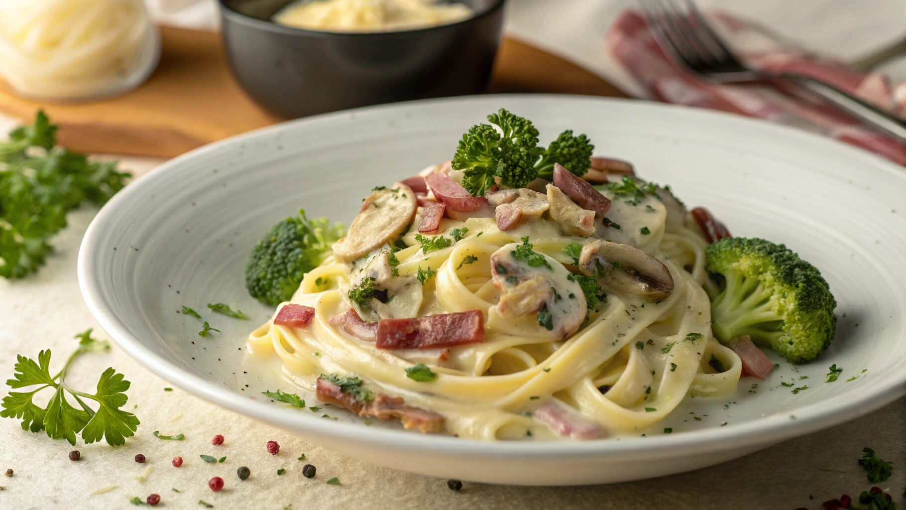 크림 파스타의 진하고 부드러운 맛