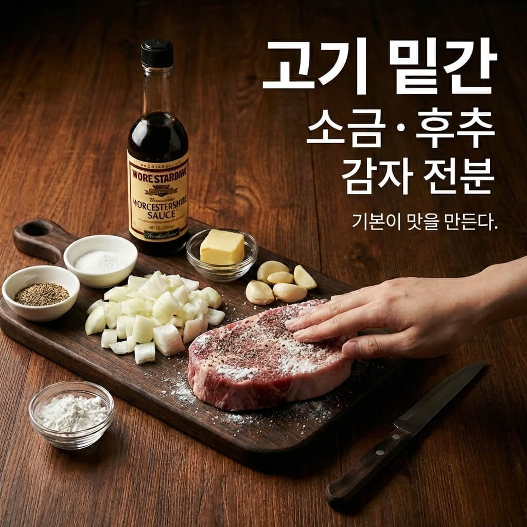 돈테키 조리 순서: 1. 고기 손질 및 밑간